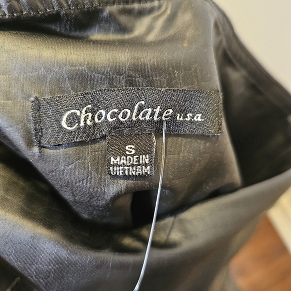 NWT Chocolate U.S.A. black high waisted vegan leather croc stretch leggings sz S - Picture 5 of 8